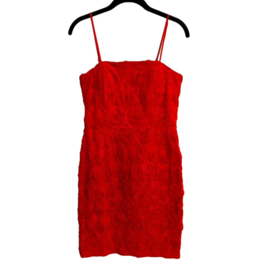Calvin Klein red 3D floral spaghetti strap mini dress - 4 EUC